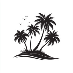 Tropical Palm Tree Silhouette on White Background