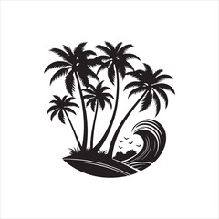 Tropical Palm Tree Silhouette on White Background
