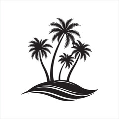 Tropical Palm Tree Silhouette on White Background