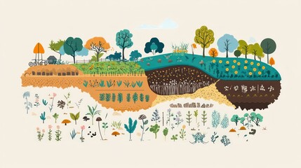 A concept map with links between water-efficient farming practices, rainwater harvesting, and efficient irrigation systems