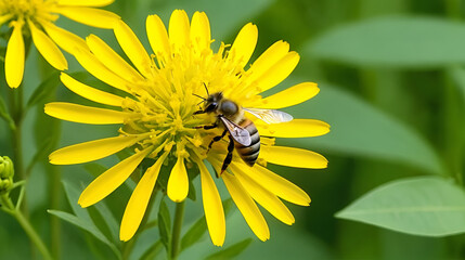 Bee on a yellow solidago flower
