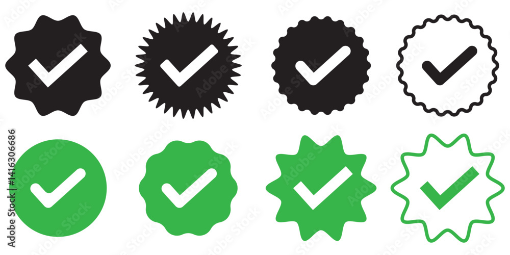 Poster green check mark or tick mark icon set. green tick symbol. vector checkmark icon., green checkmark i