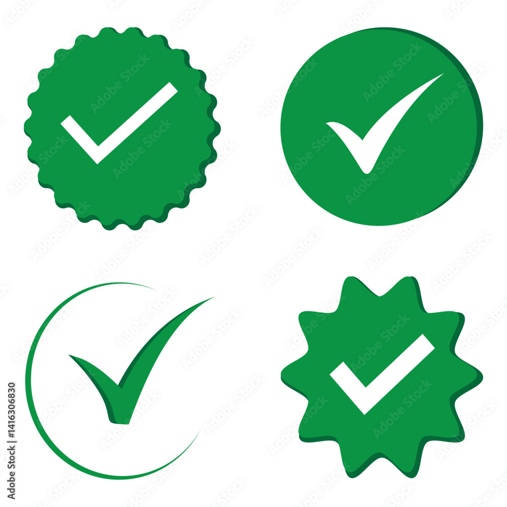 Poster green check mark or tick mark icon set. green tick symbol. vector checkmark icon., green checkmark i