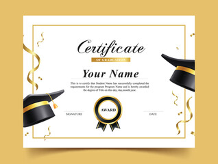 Certificate of graduation template clipart. School diploma award clip art for students achievement and appreciation of success in editable layout design vector illustration. 
