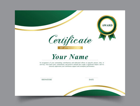Certificate of appreciation green template clipart. Award of recognition, achievement and success clip art in formal simple document editable layout design vector illustration.   

