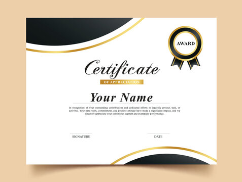 Certificate of appreciation black template clipart. Award of recognition, achievement and success clip art in simple document editable layout design vector illustration.   
