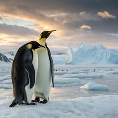 Fototapeta premium Penguins in Antarctic icefields, an ultra-realistic scene capturing the adorable penguins 