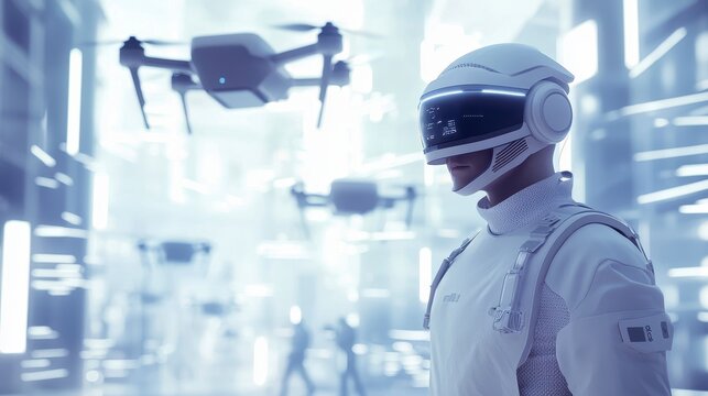Futuristic Drone Operator in a High-Tech Environment