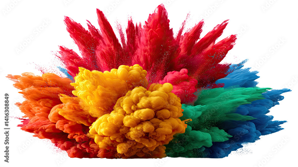 Aufkleber explosive burst of colors: a vivid explosion of multicolored powder, erupting outwards to create a m