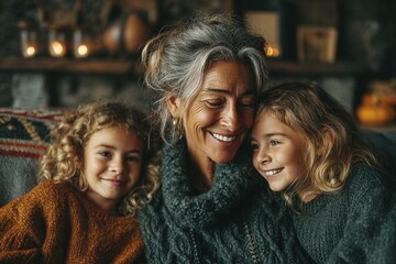 Cherishing family moments with grandmother and grandchildren at home cozy atmosphere