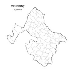 Fototapeta premium Vector Map of Mehedinți County (Județul Mehedinți) with all Administrative Territorial Units (UAT) including Municipalities (Municipii), Towns (Orașe) and Communes (Comune) - Romania 2025