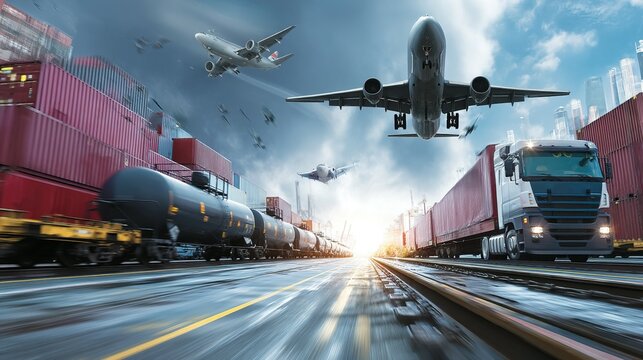 Global transportation network depicted with various modes of freight.