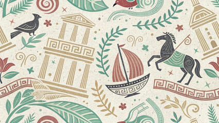 Doodle Ancient Greek tribal patterns for kids Vector