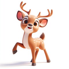 3D cute animation of a deer on white background