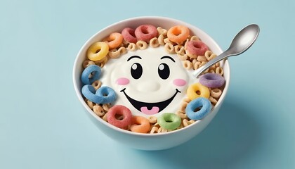 Cheerful Rainbow Cereal Bowl A Delightful Breakfast Image
