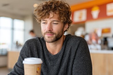 Contemplative man enjoying coffee urban  lifestyle moment cozy environment