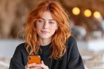 Young woman using smartphone in a  creating lifestyle content casual setting