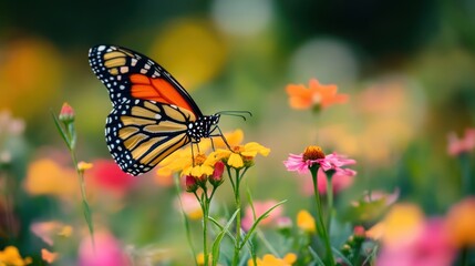 Monarch Butterfly in a Vibrant Wildflower Meadow