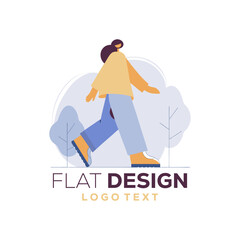 Young girl walking with  Casual person outdoors flat vector illustration.