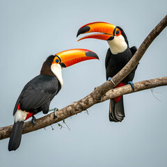 Toco toucans, ultra-realistic full-frame image of a vibrant toucan with its striking orange beak
