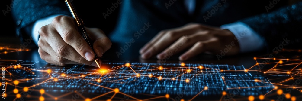 Poster analyzing data with network background: futuristic technology and modern design ideal for business p