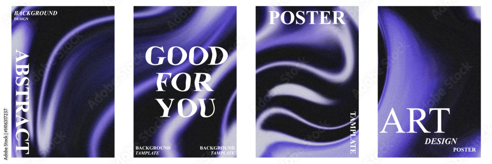 Poster abstract poster set with wavy and textured grain effect. modern minimal design for creative backgrou