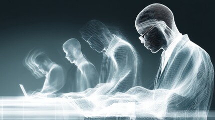 technology style whit net glowing wave,glowing line glow wave,glow line , multiethnic business people working together on digital tablet,photo stock