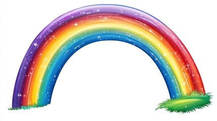 Obraz premium Colorful rainbow arch with sparkles over grass