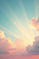 Pastel sky, soft sunbeams, antique film grain, retro sun, warm