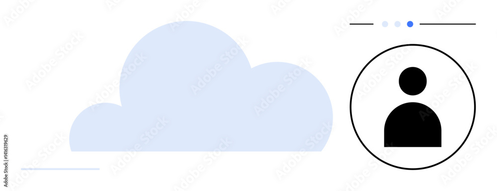 Poster large cloud shape with user profile icon inside a circle and a progress indicator above. ideal for c