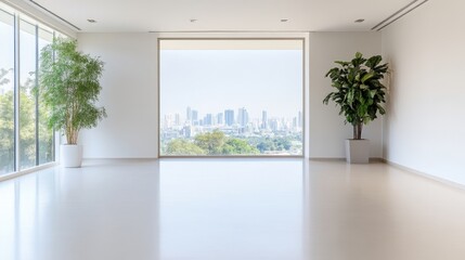 Obraz premium Empty modern office space with panoramic city view