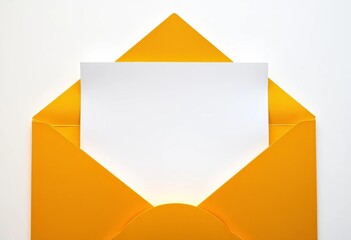 Slightly opened golden envelope, blank white card inside, minimalist background, golden envelope, celebration