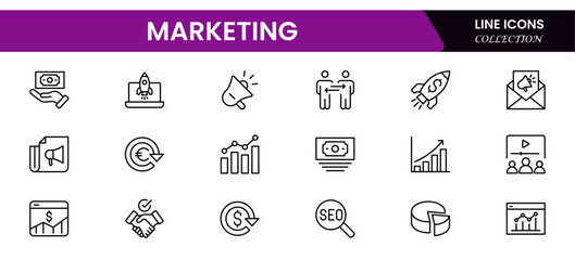 Sales marketing icon set. website, social media, SEO, sales, and more. Filled vector symbol collection. glyph icons for web and UI. Vector illustration.