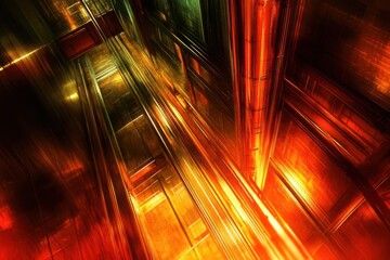 Abstract view of vibrant metallic structures with dynamic light effects and reflections