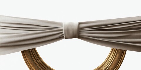 Obraz premium Elegant curtain draping over a golden circular frame in a minimalistic setting