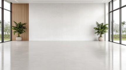 Modern minimalist interior design spacious room white beige neutral colors clean airy atmosphere