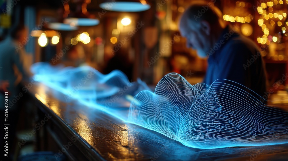 Poster technology style whit net glowing wave,glowing line glow wave,glow line , staff calculating restaura