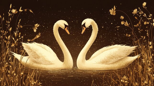 Rich abstract background featuring majestic swans and floral motifs, symbolizing beauty and harmony. --chaos 20 --ar 16:9 --quality 2 --v 6.1 Job ID: 70a3634b-c048-4b25-abbf-a481fafa9b22