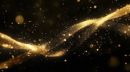 Obraz premium glowing golden helix strand with sparkling particles, set against a dramatic black background