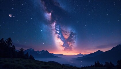 Fototapeta premium Milky Way galaxy night sky with bright stars and planets, cosmos, milky way, galaxy