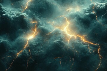 Obraz premium Dramatic clouds illuminated by brilliant lightning across a stormy sky