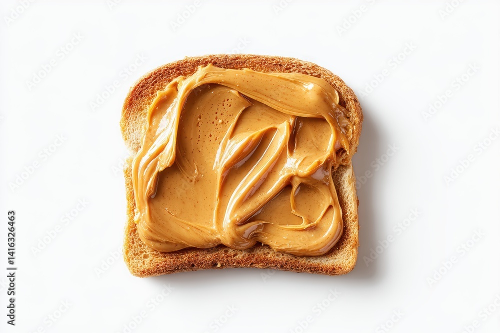 Poster crunchy delight creamy peanut butter generously layered on golden toast overhead shot simple backgro