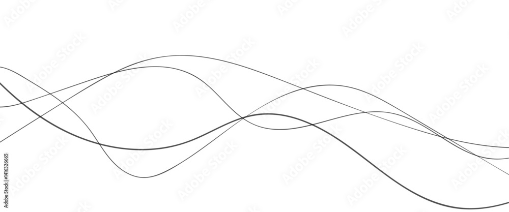 Aufkleber thin wavy curve line vector background. curve wave seamless pattern background. black and grey wave 