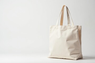 Close-up view of a single reusable canvas shopping bag against a white backdrop , retail, tote