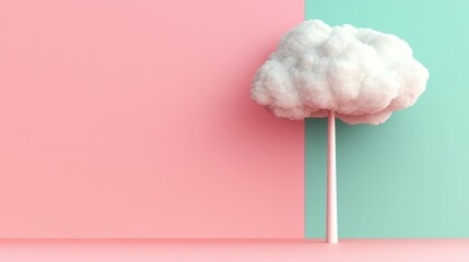 3D Icon of a Windmill with a Cloud Against a Pastel Background in a Minimalist Style