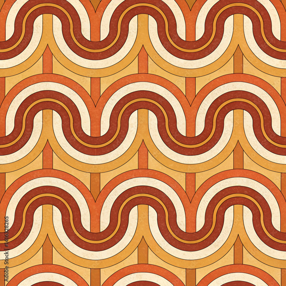 Aufkleber retro 70s geometric loop pattern seamless vector, featuring bold, swirling loops and vibrant colors 