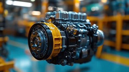 Obraz premium Close-up of a Powerful Industrial Engine in a Factory Setting
