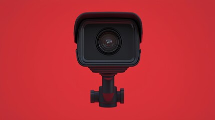 Realistic 3D Icon of a Pastel Traffic Camera on a Bright Red Background
