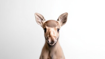 Fototapeta premium Baby moose portrait against white backdrop