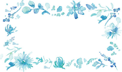Obraz premium 水彩画。水彩タッチのベクターイラスト。青い花のガーベライラスト。植物と花のベクターフレーム。Watercolor painting. Vector illustration with watercolor touch. Blue flowers gerbera illustration. Vector frame of plants and flowers.